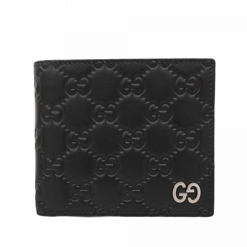 Gucci Wallet Guccissima 473922 Leather Black Silver Hardware Men's