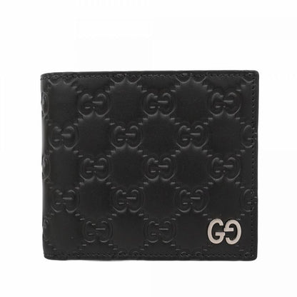 Gucci Wallet Guccissima 473922 Leather Black Silver Hardware Men's