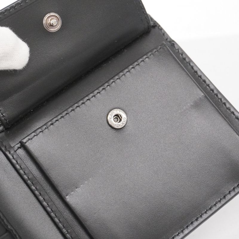 Gucci Wallet Guccissima 473922 Leather Black Silver Hardware Men's
