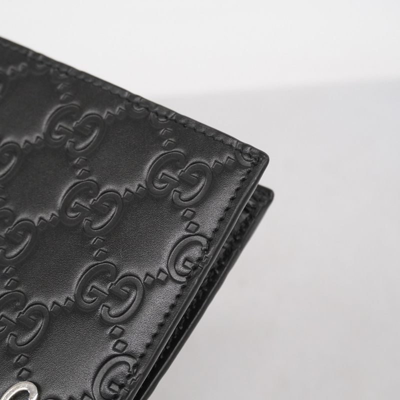 Gucci Wallet Guccissima 473922 Leather Black Silver Hardware Men's