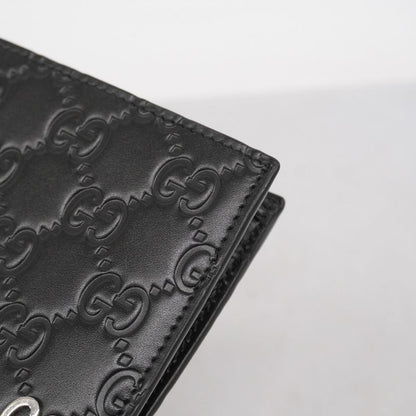 Gucci Wallet Guccissima 473922 Leather Black Silver Hardware Men's