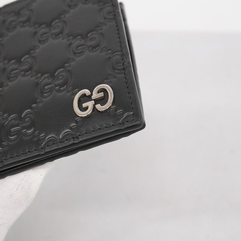 Gucci Wallet Guccissima 473922 Leather Black Silver Hardware Men's
