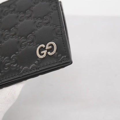 Gucci Wallet Guccissima 473922 Leather Black Silver Hardware Men's