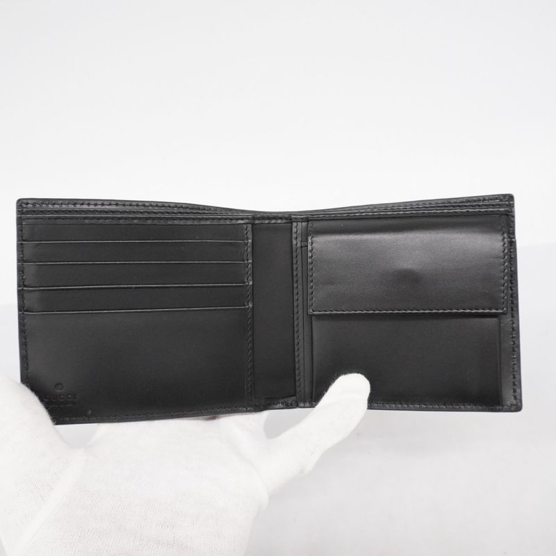 Gucci Wallet Guccissima 473922 Leather Black Silver Hardware Men's