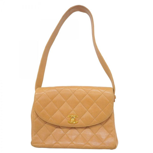 Chanel Shoulder Bag Matelasse Lambskin Beige Gold Hardware Women