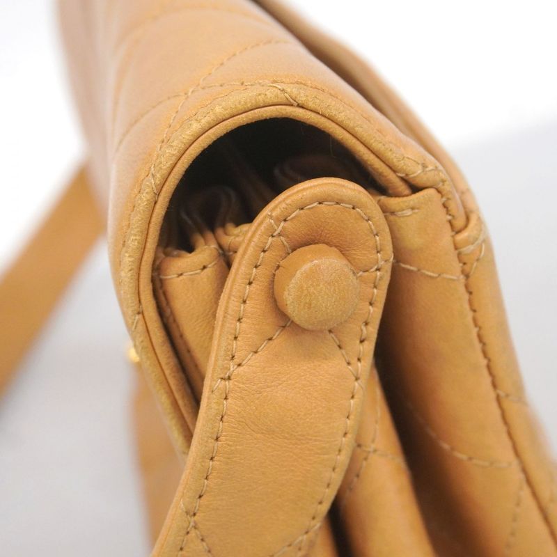 Chanel Shoulder Bag Matelasse Lambskin Beige Gold Hardware Women