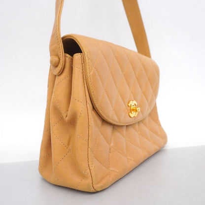 Chanel Shoulder Bag Matelasse Lambskin Beige Gold Hardware Women