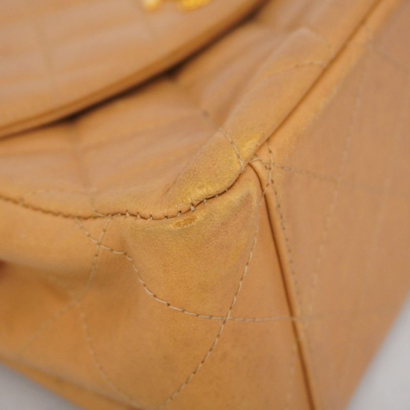 Chanel Shoulder Bag Matelasse Lambskin Beige Gold Hardware Women