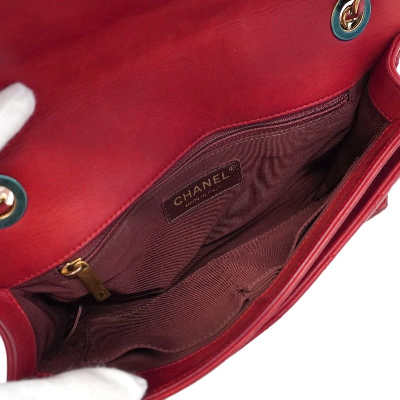 Chanel Shoulder Bag Matelasse Lambskin Red Gold Hardware Women