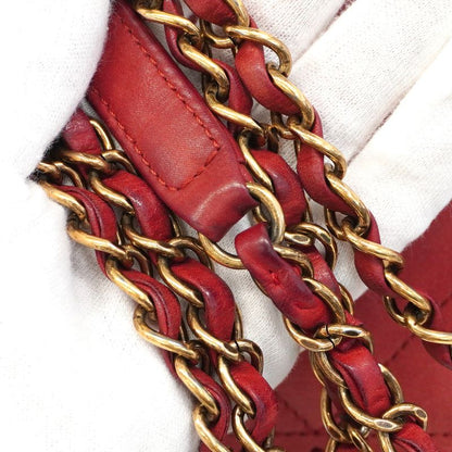 Chanel Shoulder Bag Matelasse Lambskin Red Gold Hardware Women