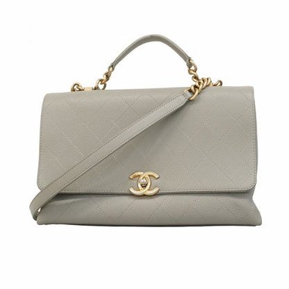 Chanel Handbag Matelasse Caviar Skin Light Gray Gold Hardware 2way Bag Ladies
