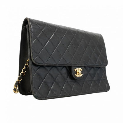 Chanel Shoulder Bag Matelasse Lambskin Black Gold Hardware Women