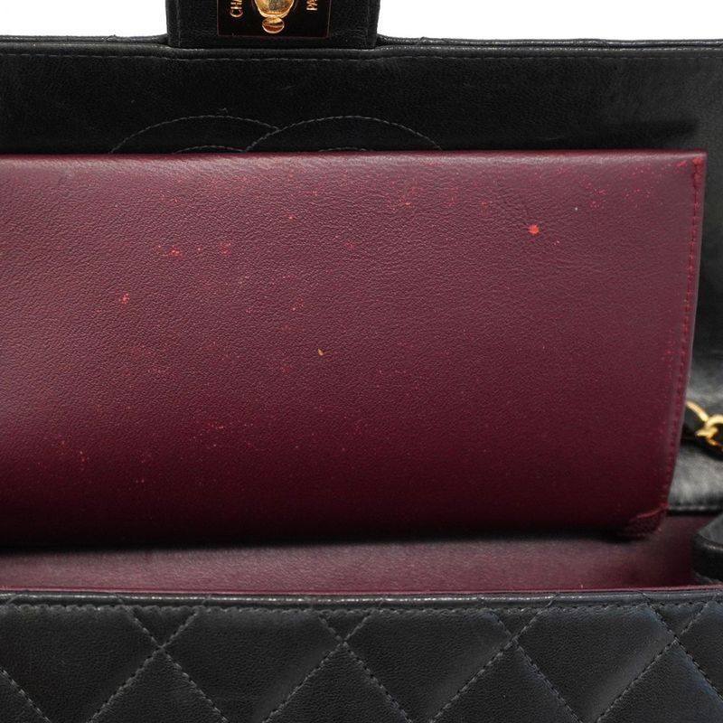 Chanel Shoulder Bag Matelasse Lambskin Black Gold Hardware Women