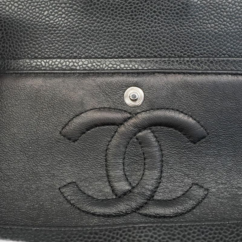 Chanel Shoulder Bag Matelasse Caviar Skin Black Silver Hardware Women