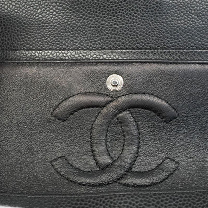 Chanel Shoulder Bag Matelasse Caviar Skin Black Silver Hardware Women