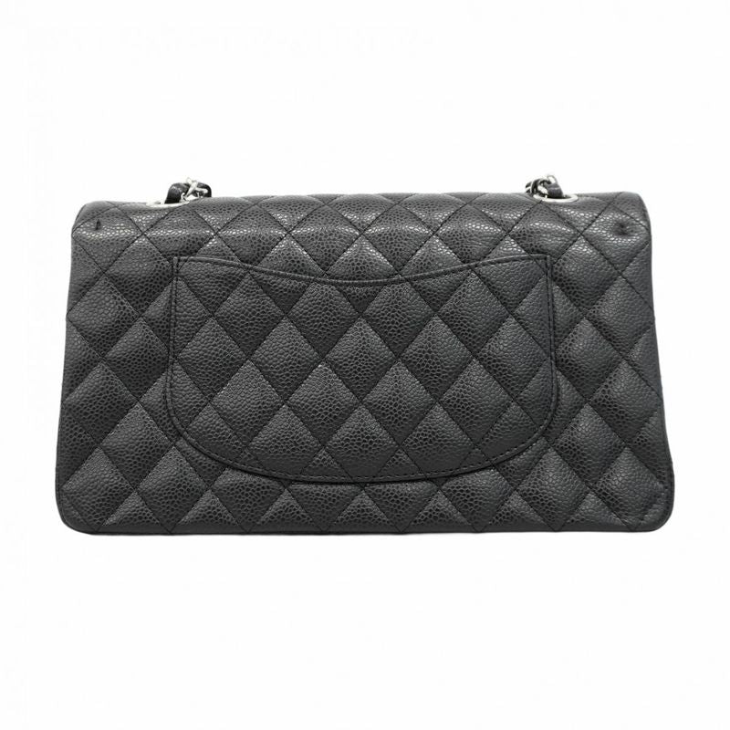 Chanel Shoulder Bag Matelasse Caviar Skin Black Silver Hardware Women