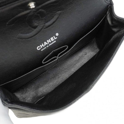 Chanel Shoulder Bag Matelasse Caviar Skin Black Silver Hardware Women