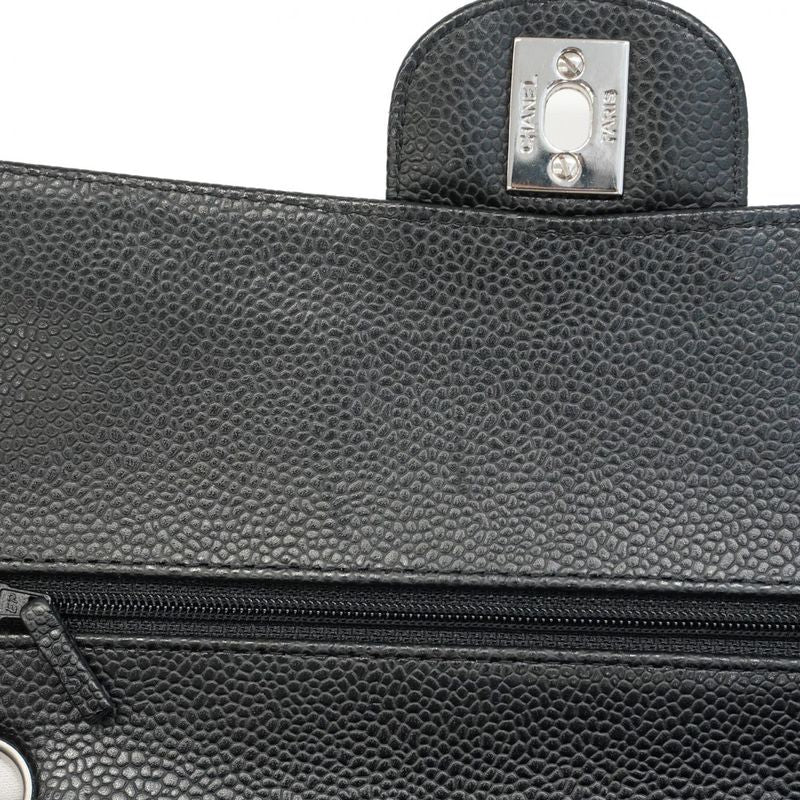 Chanel Shoulder Bag Matelasse Caviar Skin Black Silver Hardware Women