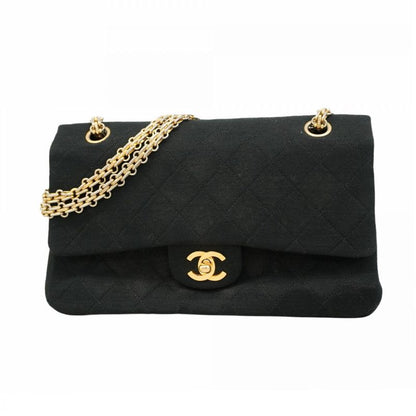 Chanel Shoulder Bag Matelasse Cotton Black Gold Hardware Women