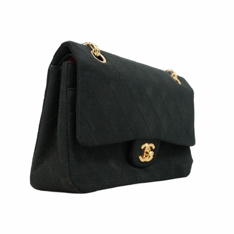Chanel Shoulder Bag Matelasse Cotton Black Gold Hardware Women