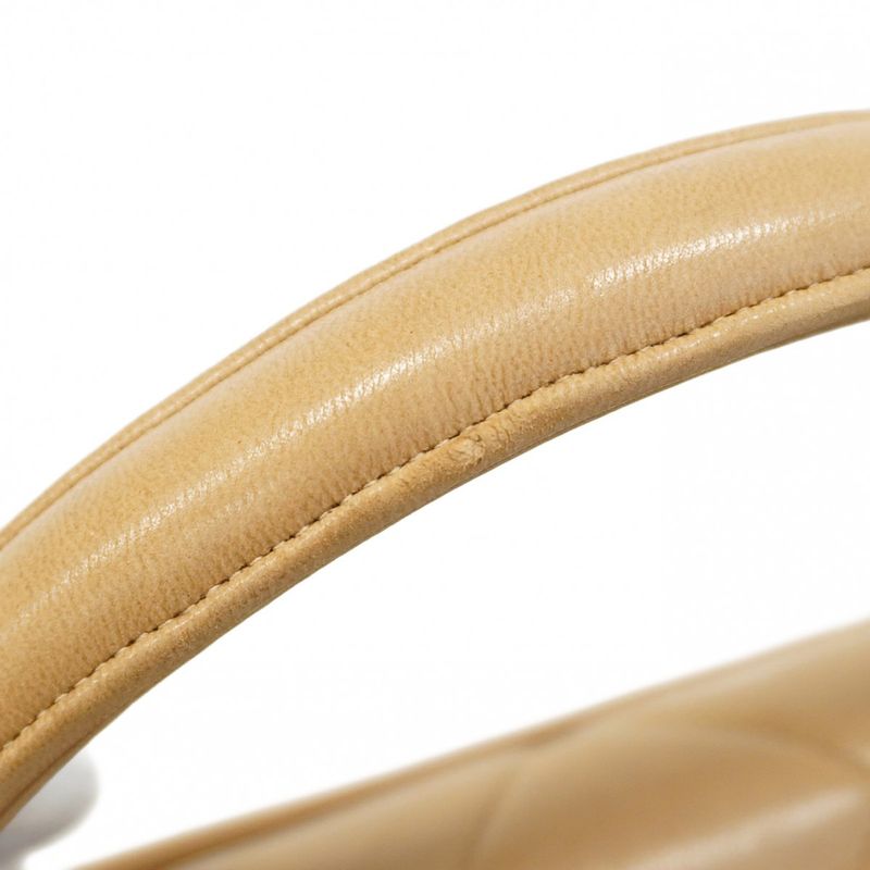 Chanel Handbag Matelasse Top Handle Lambskin Beige Gold Hardware Women