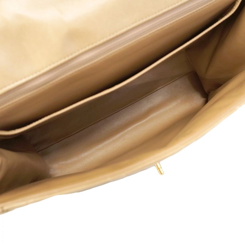 Chanel Handbag Matelasse Top Handle Lambskin Beige Gold Hardware Women