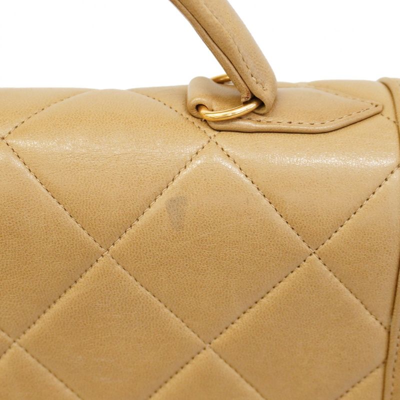 Chanel Handbag Matelasse Top Handle Lambskin Beige Gold Hardware Women