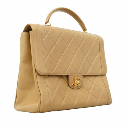 Chanel Handbag Matelasse Top Handle Lambskin Beige Gold Hardware Women