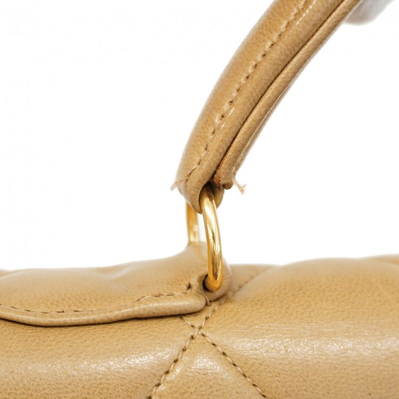 Chanel Handbag Matelasse Top Handle Lambskin Beige Gold Hardware Women