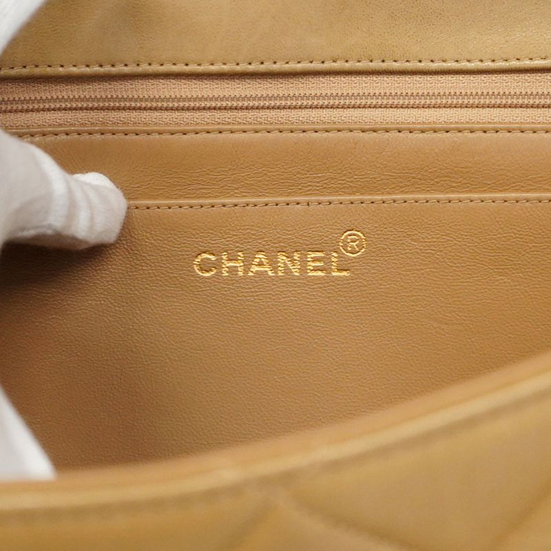 Chanel Handbag Matelasse Top Handle Lambskin Beige Gold Hardware Women