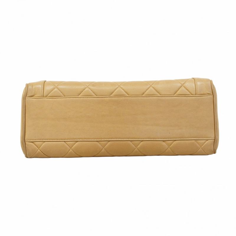 Chanel Handbag Matelasse Top Handle Lambskin Beige Gold Hardware Women