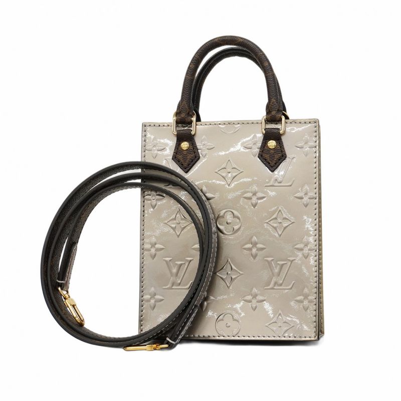 Louis Vuitton Handbag Vernis Monogram Petite Sac Pla M90564 Metallic Taupe