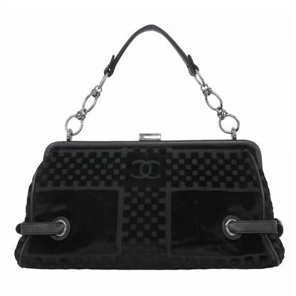 Chanel Handbag Velour Black Silver Hardware Women
