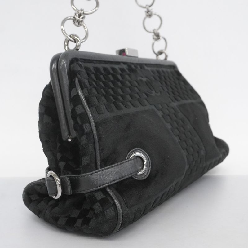 Chanel Handbag Velour Black Silver Hardware Women
