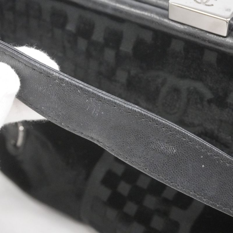 Chanel Handbag Velour Black Silver Hardware Women