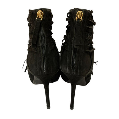 Gucci Suede Leather Fringe Back Zip Short Boots 24cm (9.45in) Equivalent Black