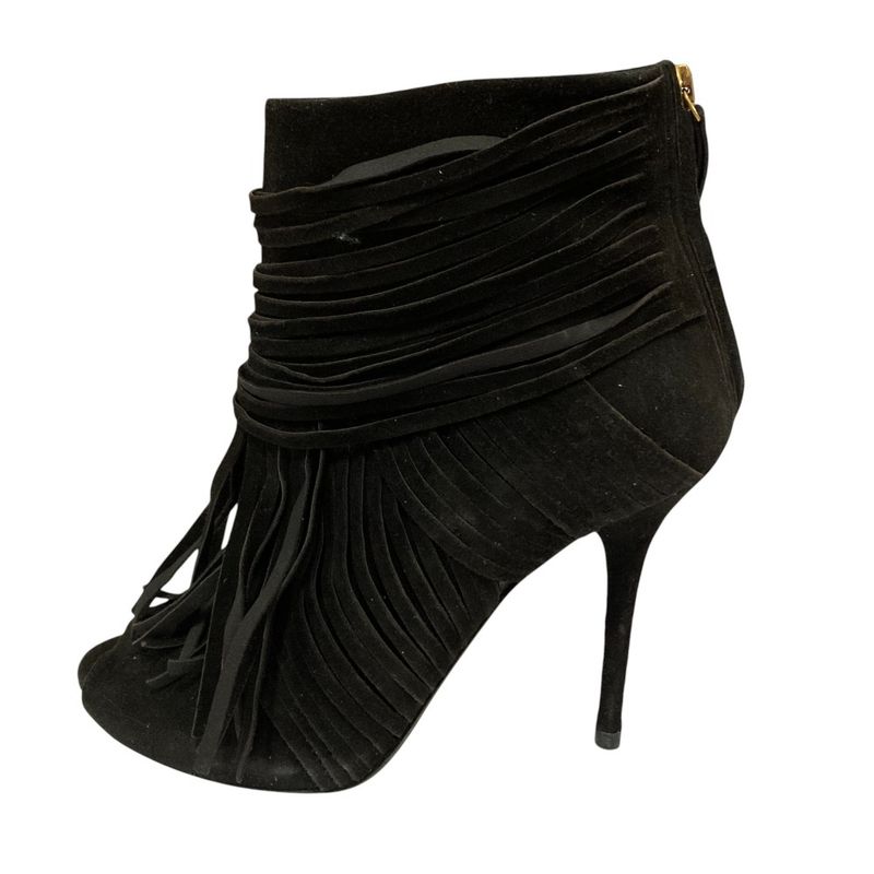Gucci Suede Leather Fringe Back Zip Short Boots 24cm (9.45in) Equivalent Black