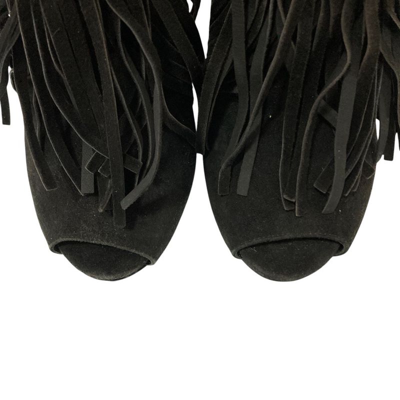 Gucci Suede Leather Fringe Back Zip Short Boots 24cm (9.45in) Equivalent Black