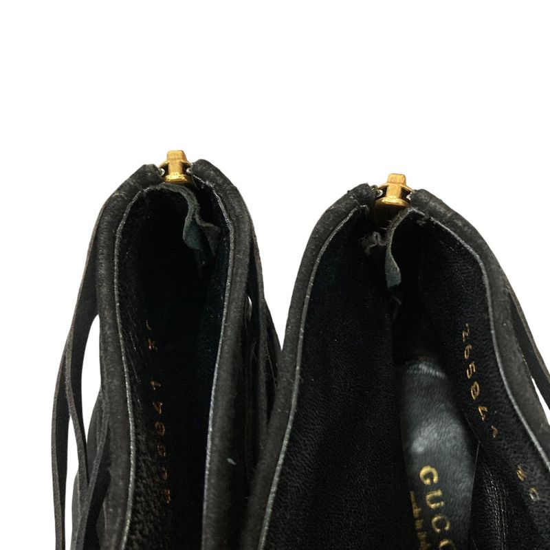 Gucci Suede Leather Fringe Back Zip Short Boots 24cm (9.45in) Equivalent Black