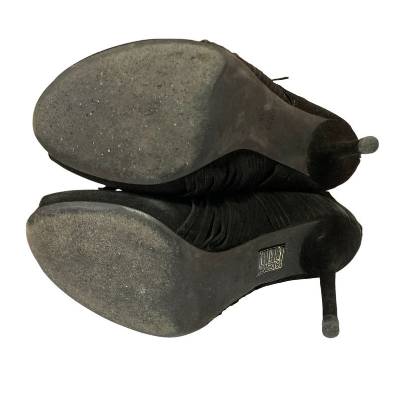 Gucci Suede Leather Fringe Back Zip Short Boots 24cm (9.45in) Equivalent Black