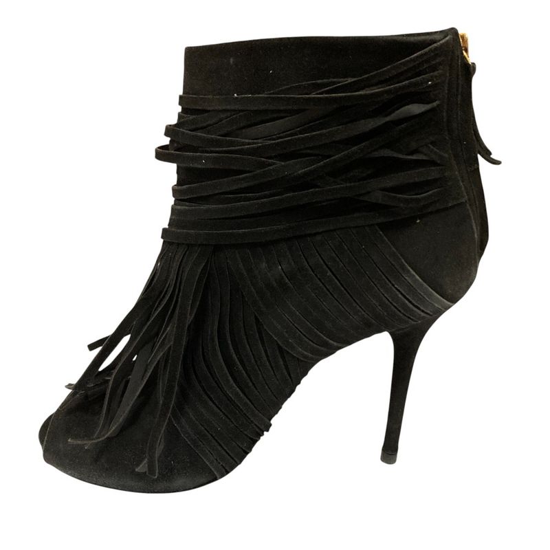 Gucci Suede Leather Fringe Back Zip Short Boots 24cm (9.45in) Equivalent Black