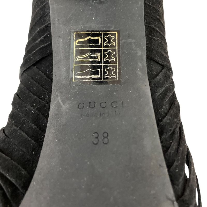 Gucci Suede Leather Fringe Back Zip Short Boots 24cm (9.45in) Equivalent Black
