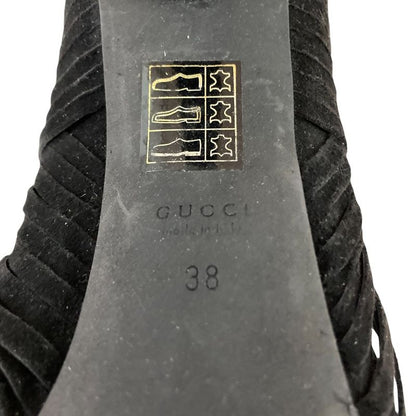 Gucci Suede Leather Fringe Back Zip Short Boots 24cm (9.45in) Equivalent Black