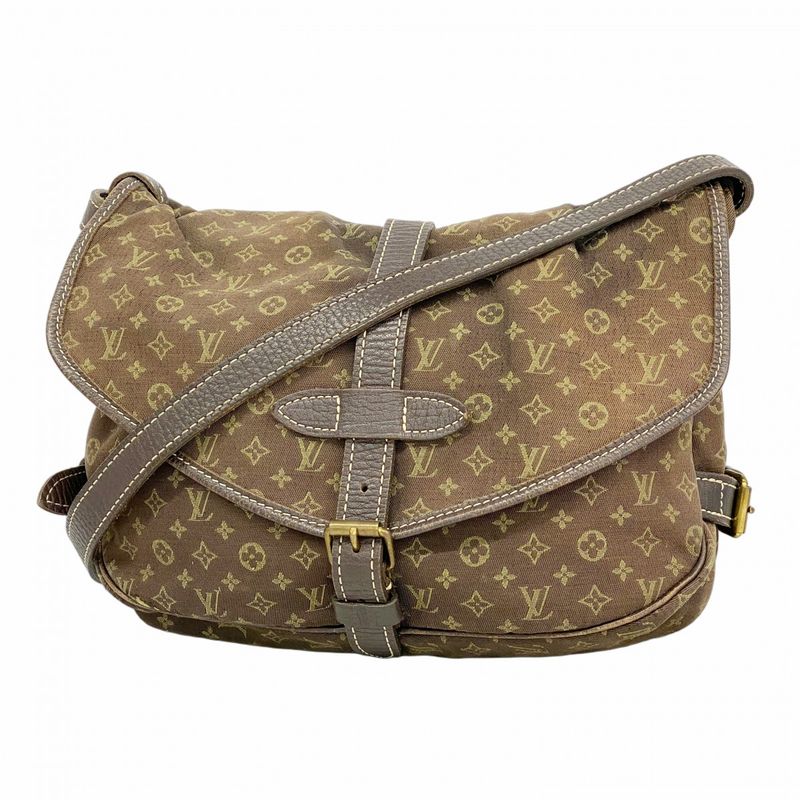 Louis Vuitton Shoulder Bag Monogram Mini Lin Saumur M95227 Ebène Women's
