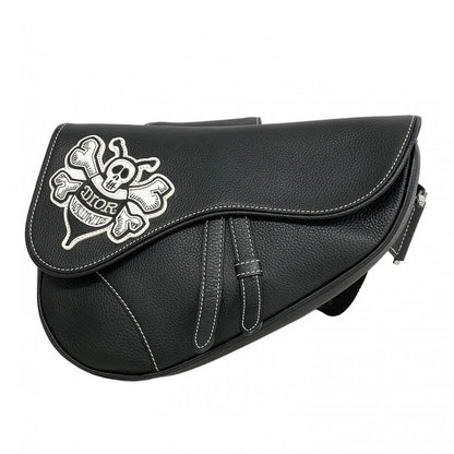 Christian Dior Body Bag Saddle Leather Black Silver Hardware Men's