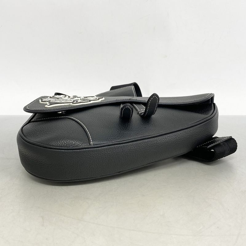 Christian Dior Body Bag Saddle Leather Black Silver Hardware Men's