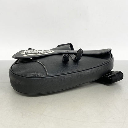 Christian Dior Body Bag Saddle Leather Black Silver Hardware Men's