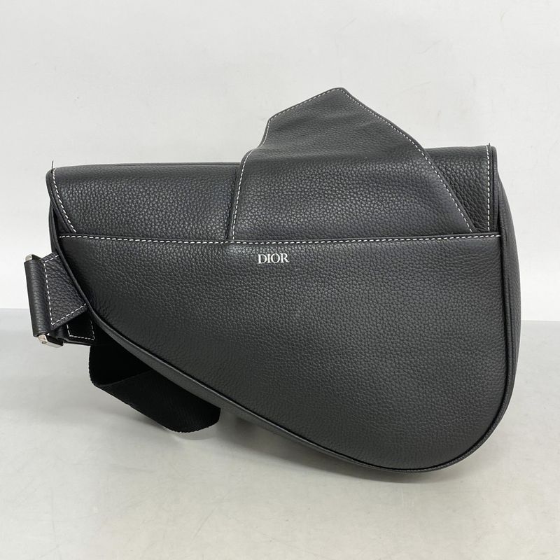 Christian Dior Body Bag Saddle Leather Black Silver Hardware Men's