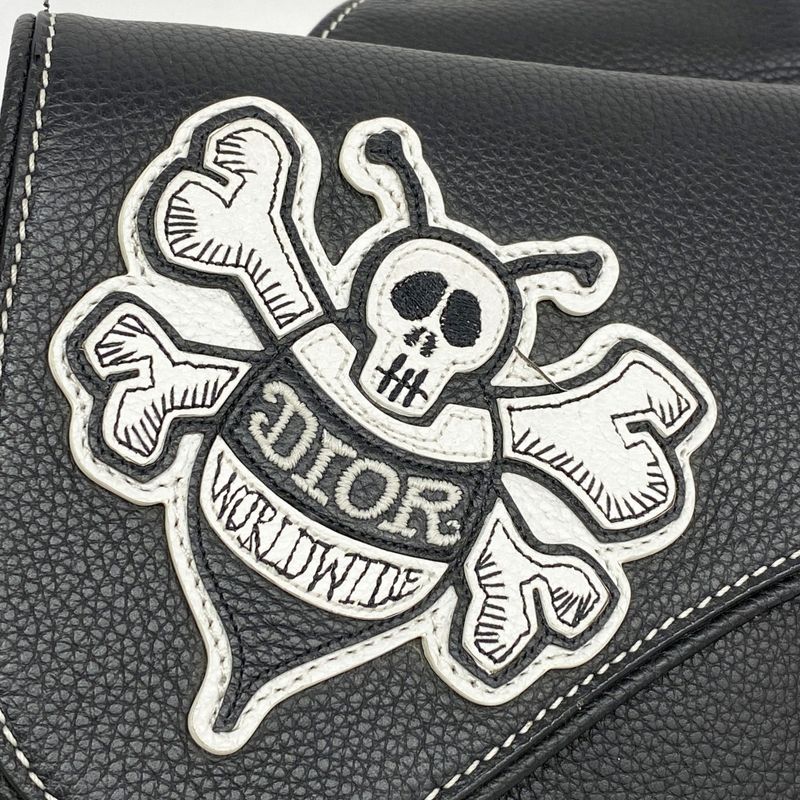 Christian Dior Body Bag Saddle Leather Black Silver Hardware Men's