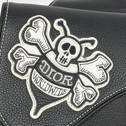 Christian Dior Body Bag Saddle Leather Black Silver Hardware Men's